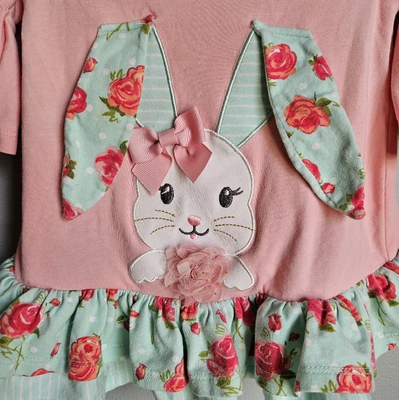 Bonnie Baby Spring Easter Pink Bunny Ruffled Top 🐰 12 Months - Picture 2 of 6